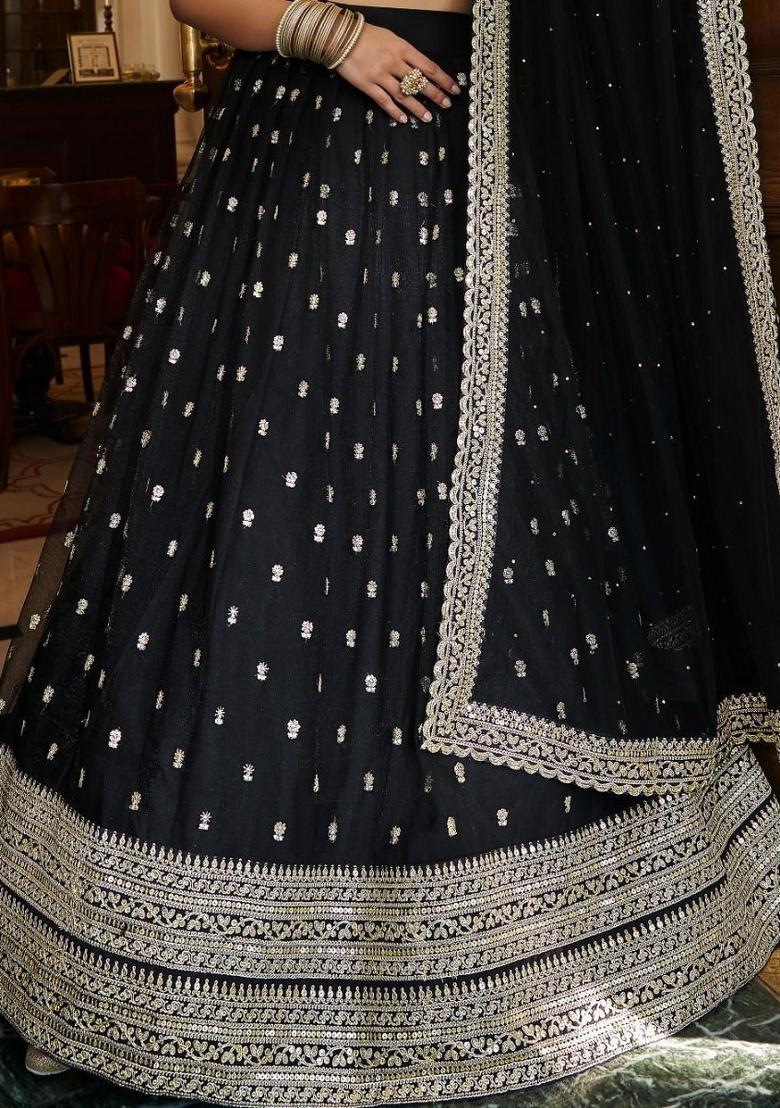 Black embroidered Georgette Lehenga Set With Dupatta