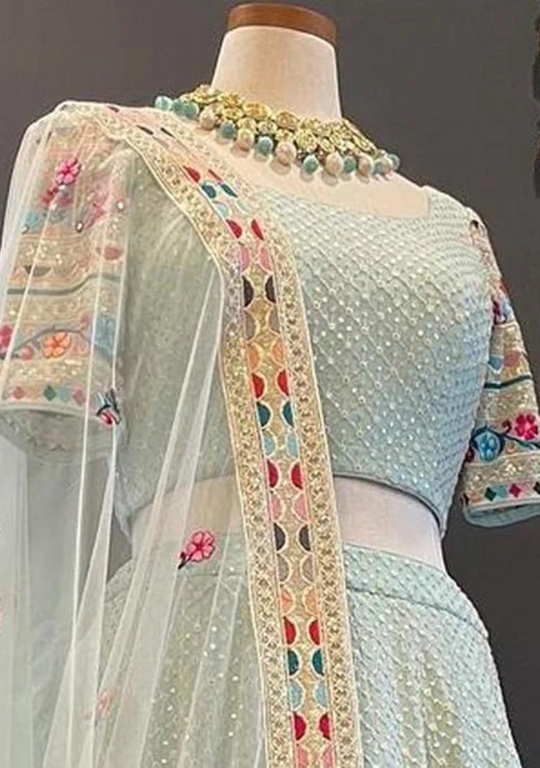 Sky embroidered Georgette Lehenga Set With Dupatta