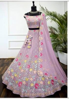 Light Pink embroidered Georgette Lehenga Set With Dupatta
