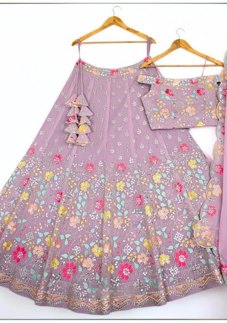 Light Pink embroidered Georgette Lehenga Set With Dupatta