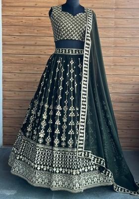Green embroidered Georgette Lehenga Set With Dupatta