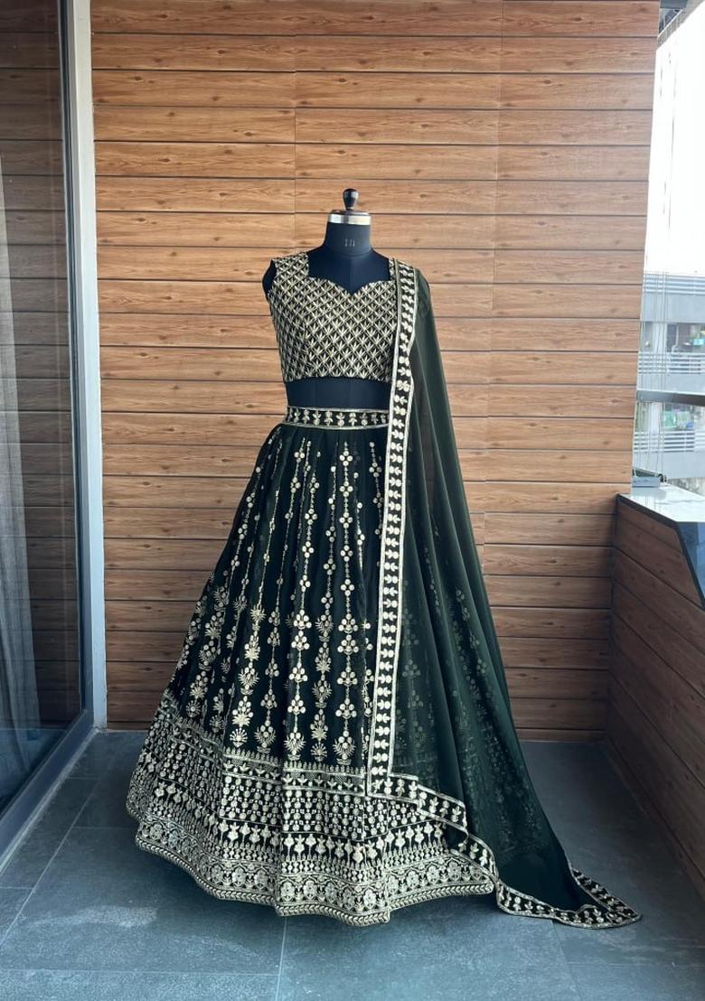 Green embroidered Georgette Lehenga Set With Dupatta
