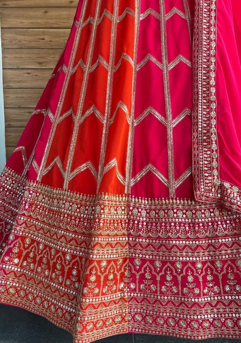 Pink embroidered Georgette Lehenga Set With Dupatta