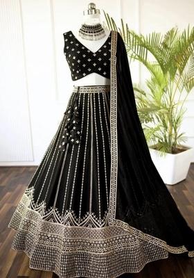 Black embroidered Georgette Lehenga Set With Dupatta