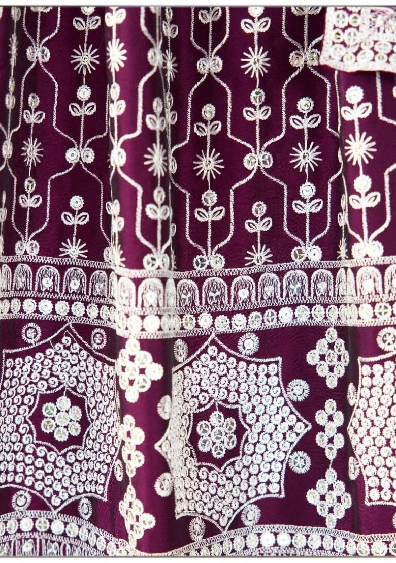 Purple embroidered Georgette Lehenga Set With Dupatta