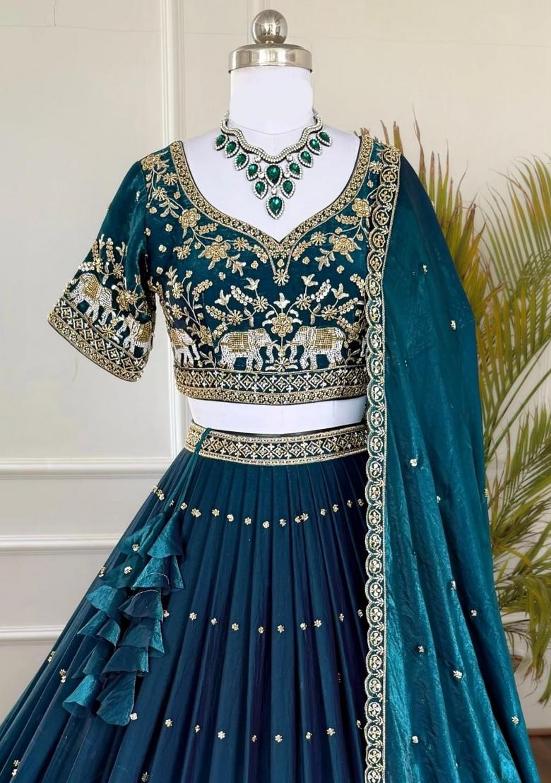 Blue embroidered Georgette Lehenga Set With Dupatta