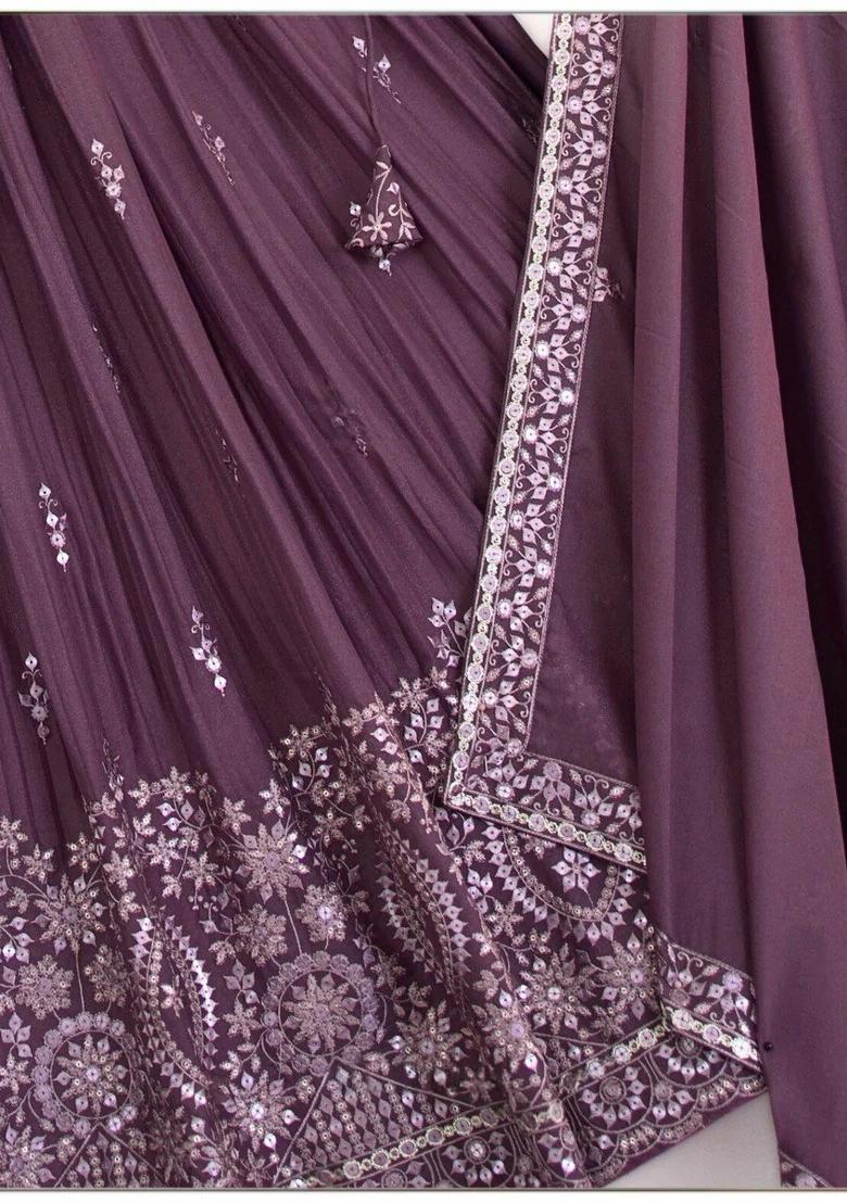 Dark Pink embroidered Georgette Lehenga Set With Dupatta