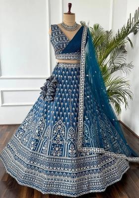 Blue embroidered Georgette Lehenga Set With Dupatta