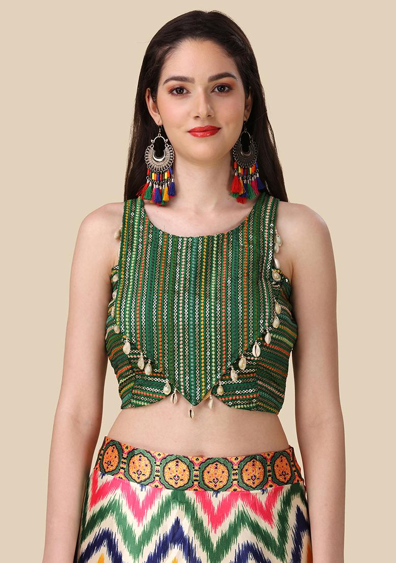 Multi Color Embroidered Silk Lehenga Set With Dupatta