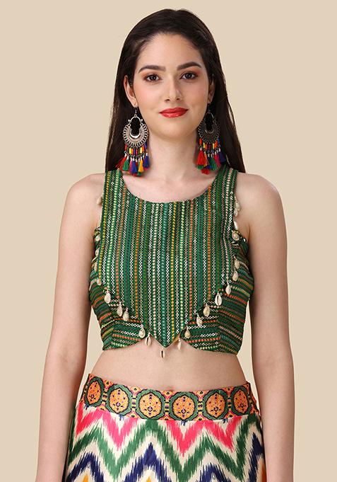 Multi Color Embroidered Silk Lehenga Set With Dupatta