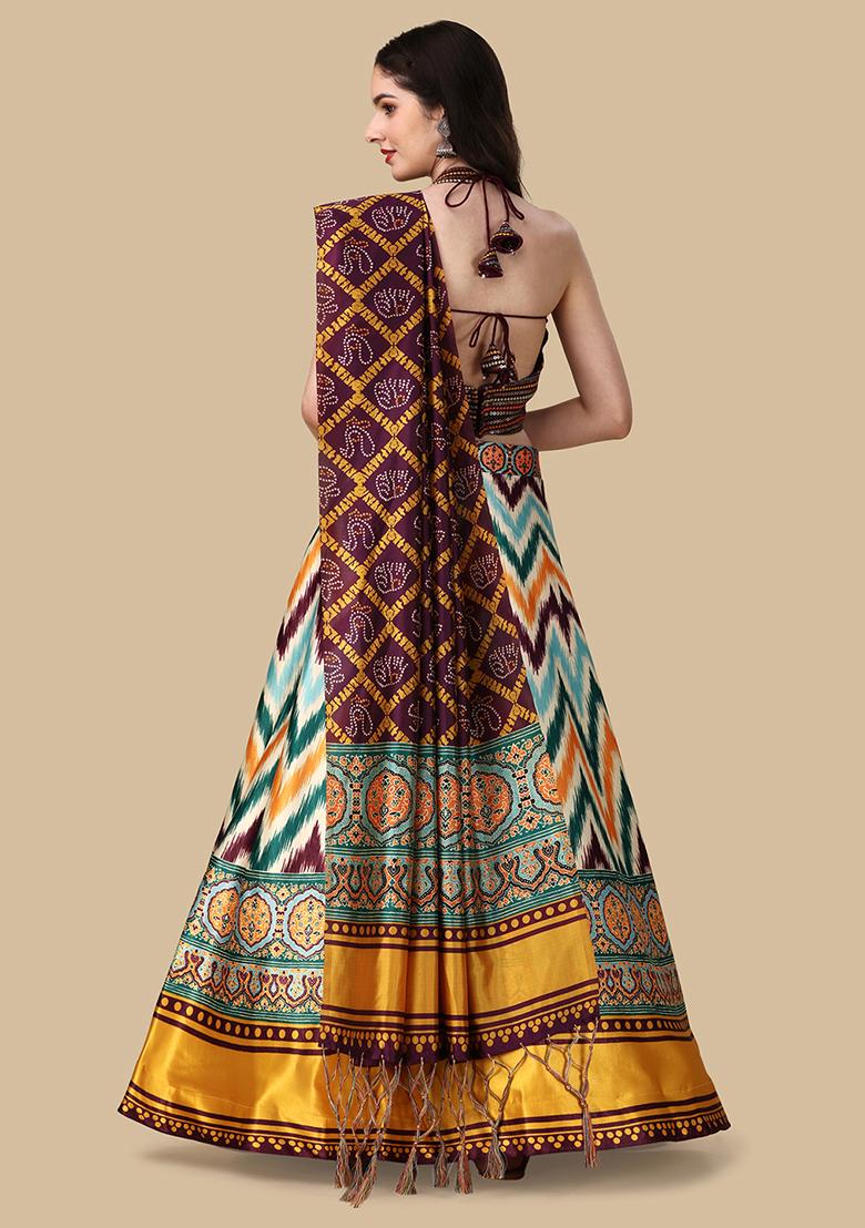 Multi Color Embroidered Silk Lehenga Set With Dupatta