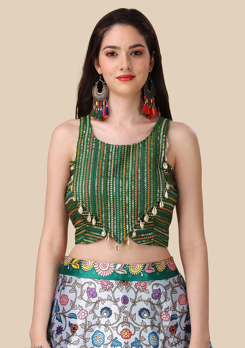 Green Embroidered Silk Lehenga Set With Dupatta