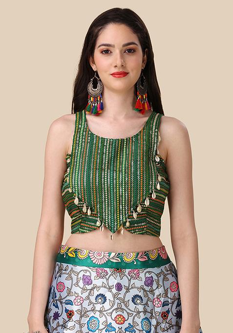 Green Embroidered Silk Lehenga Set With Dupatta