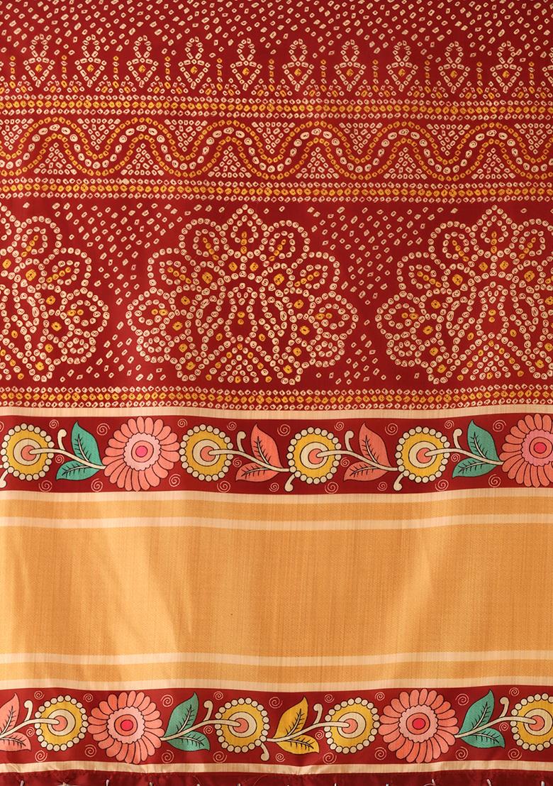 Marron Embroidered Silk Lehenga Set With Dupatta