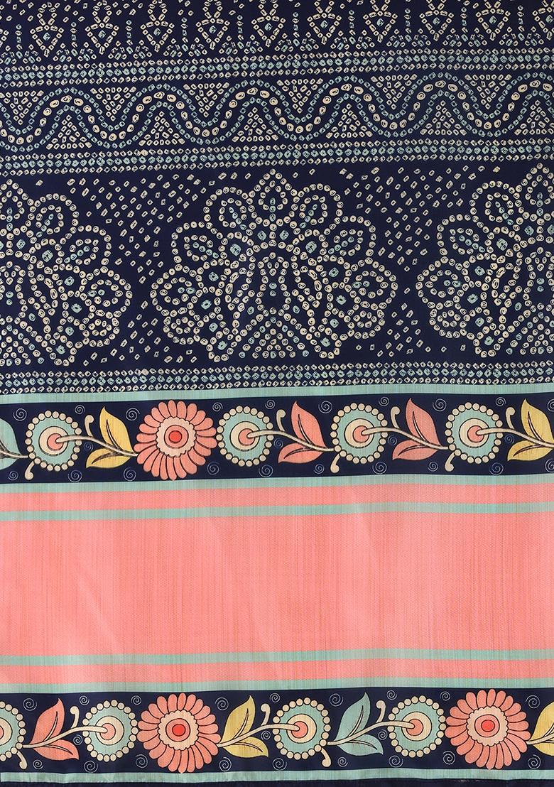 Navy Blue Embroidered Silk Lehenga Set With Dupatta