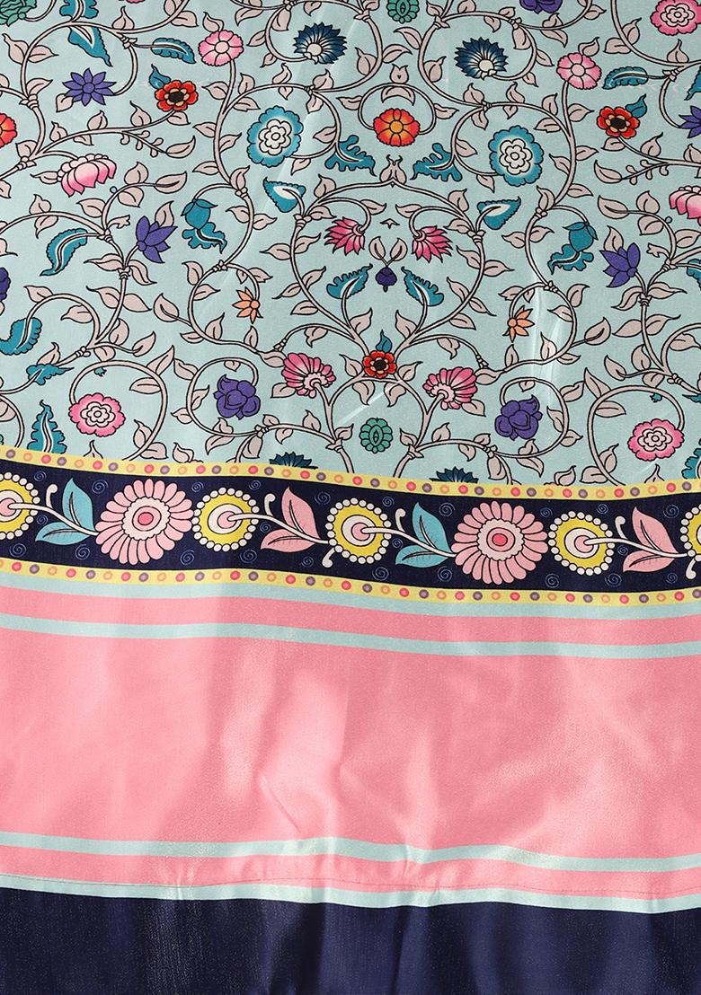 Navy Blue Embroidered Silk Lehenga Set With Dupatta