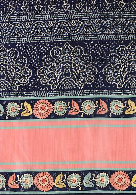 Navy Blue Embroidered Silk Lehenga Set With Dupatta