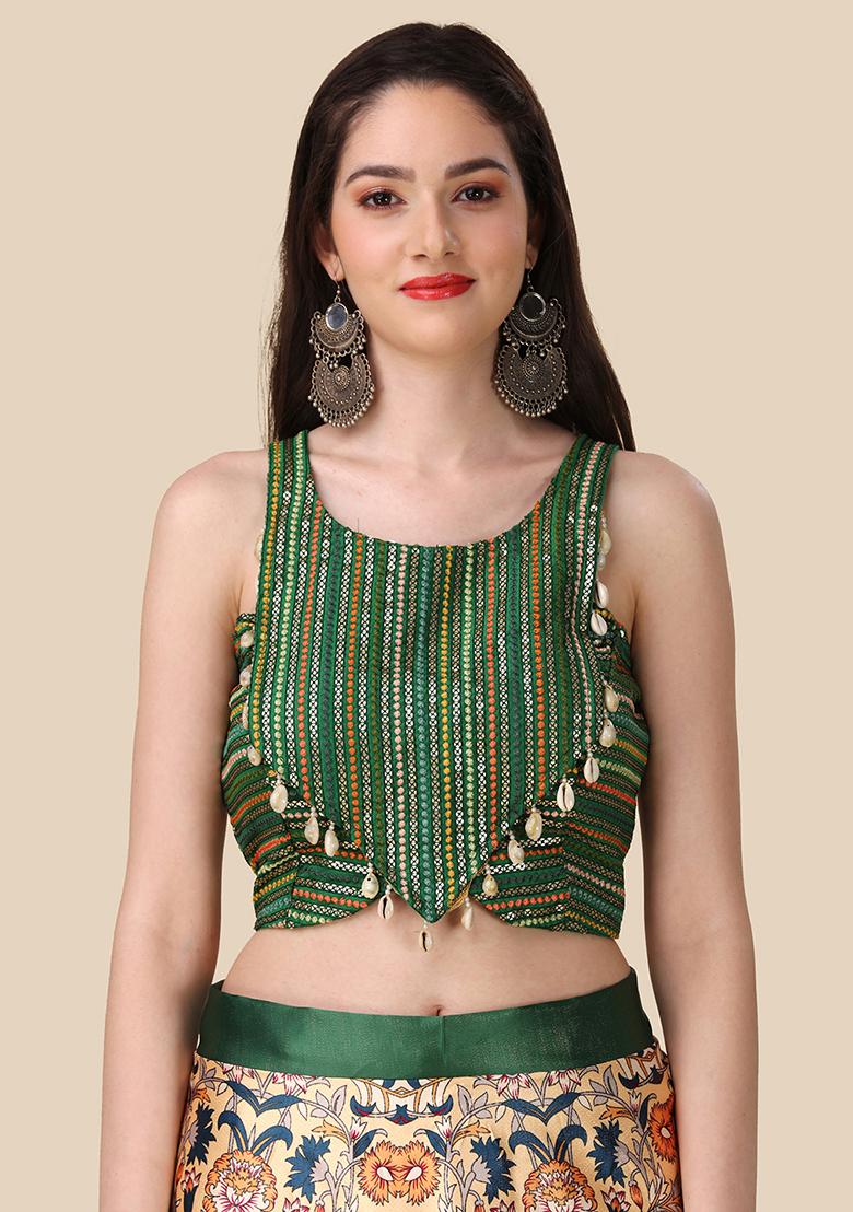 Multi Color Embroidered Silk Lehenga Set With Dupatta