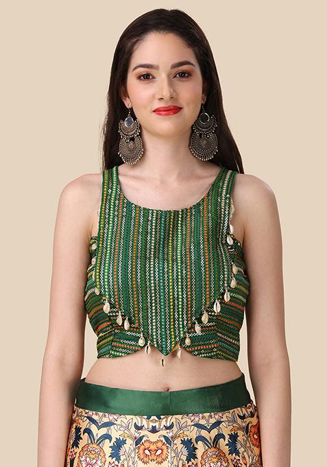 Multi Color Embroidered Silk Lehenga Set With Dupatta