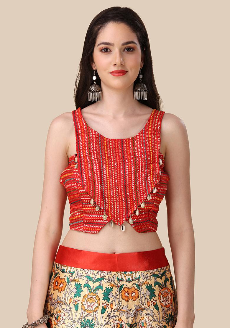 Multi Color Embroidered Silk Lehenga Set With Dupatta