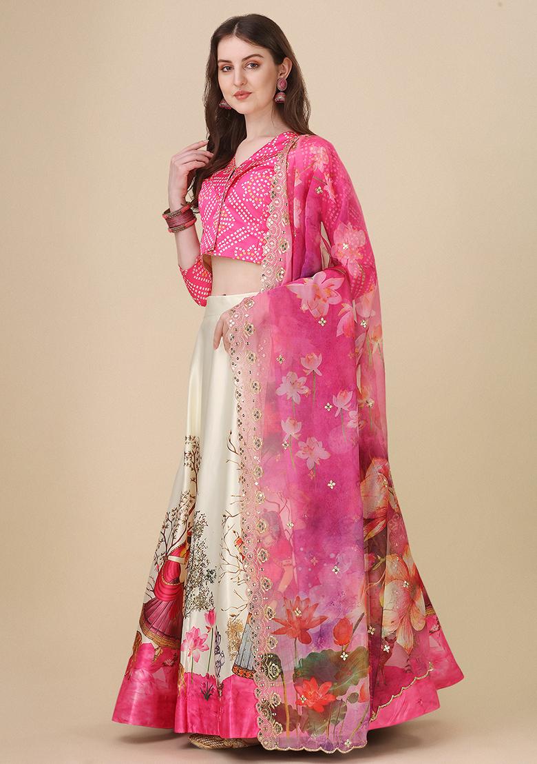 Multi Color Embroidered Silk Lehenga Set With Dupatta