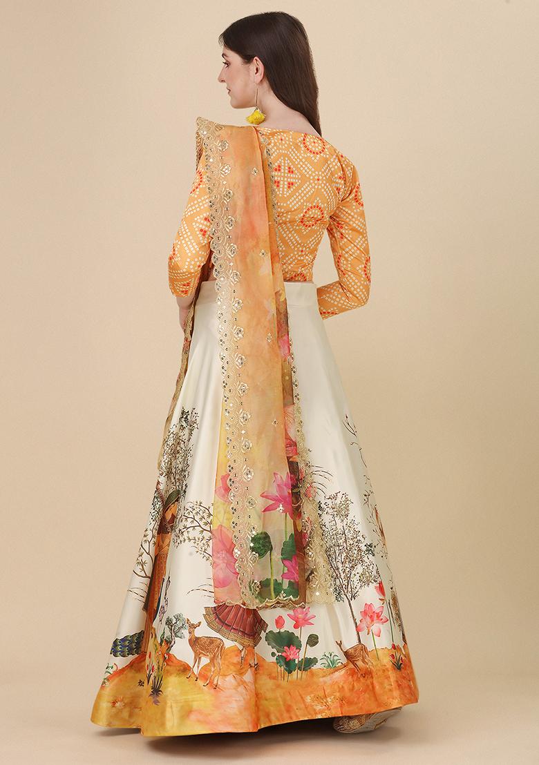 Multi Color Embroidered Silk Lehenga Set With Dupatta