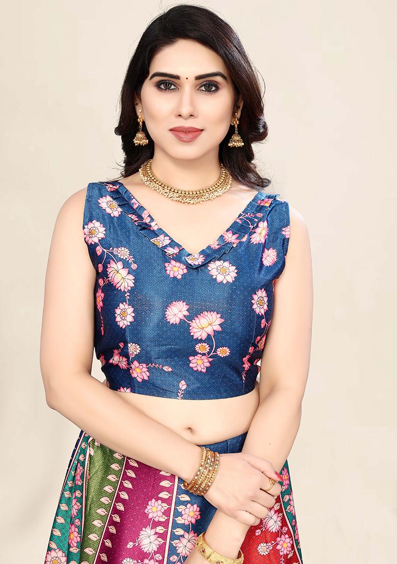 Blue Embroidered Silk Lehenga Set With Dupatta