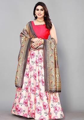 Pink Embroidered Silk Lehenga Set With Dupatta