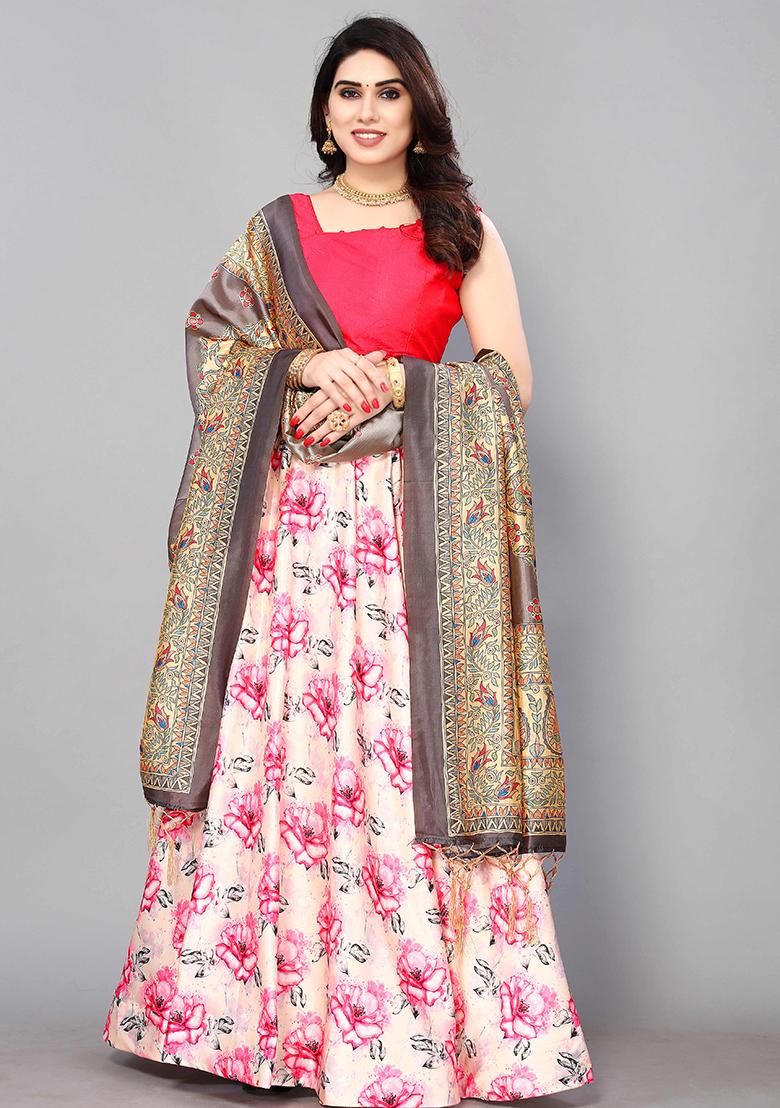 Pink Embroidered Silk Lehenga Set With Dupatta