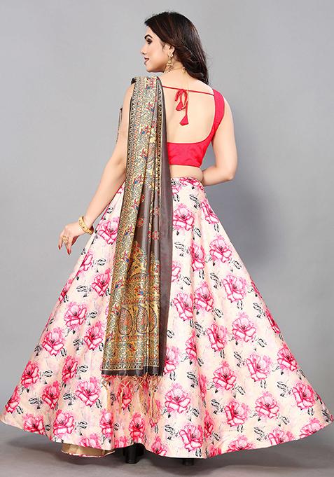 Pink Embroidered Silk Lehenga Set With Dupatta