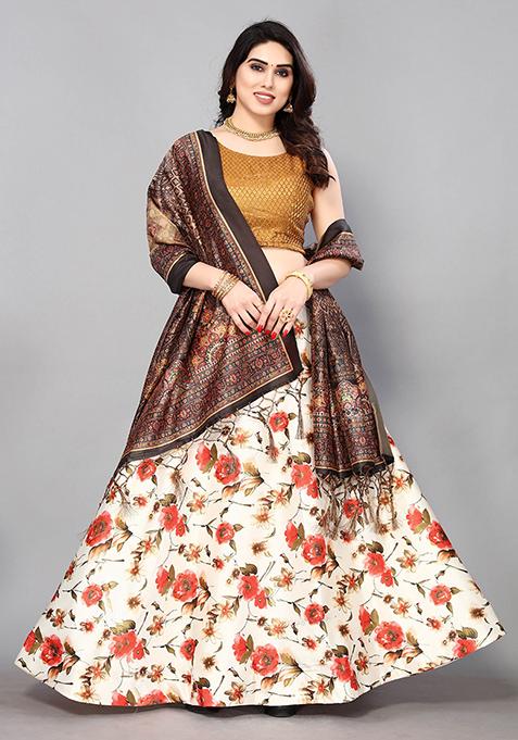 Multi Embroidered Silk Lehenga Set With Dupatta