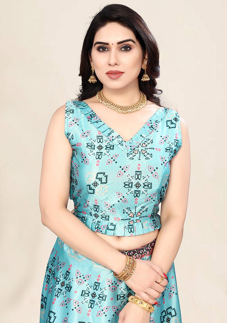 Sky Embroidered Silk Lehenga Set With Dupatta