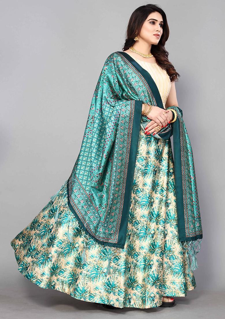 Multi Embroidered Silk Lehenga Set With Dupatta