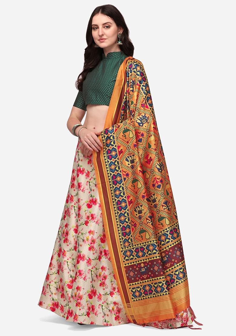 Multi Embroidered Silk Lehenga Set With Dupatta
