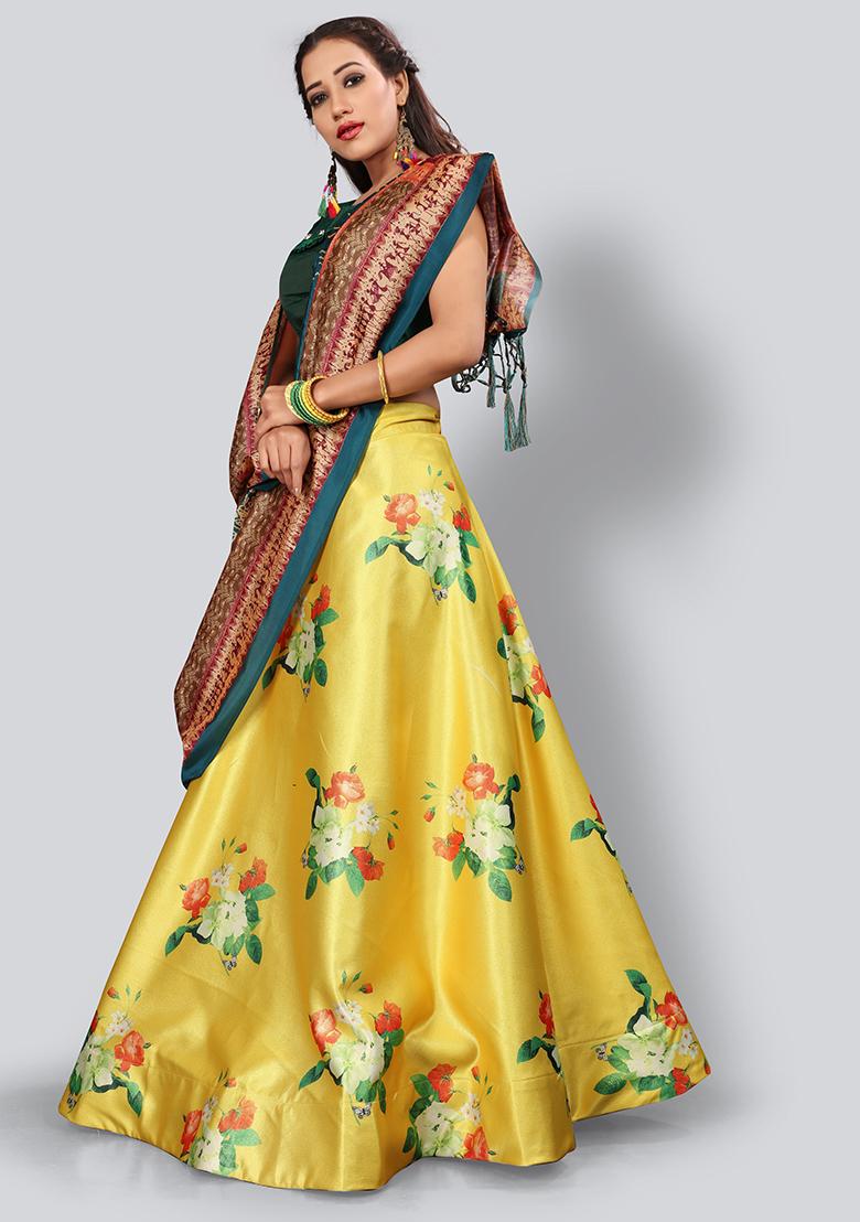 Yellow Embroidered Silk Lehenga Set With Dupatta