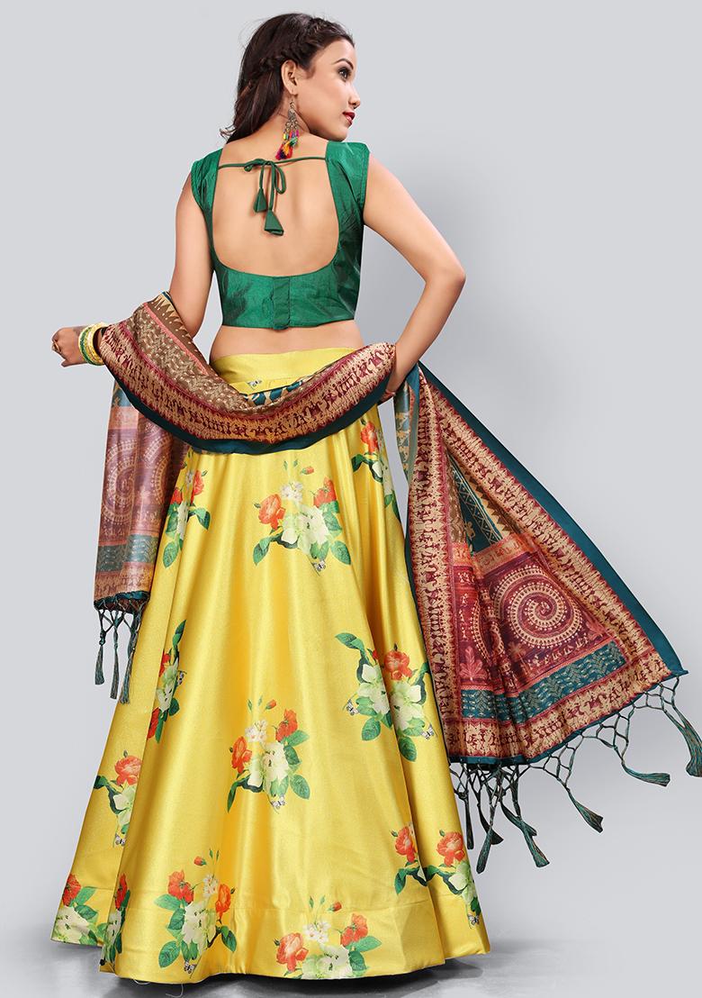 Yellow Embroidered Silk Lehenga Set With Dupatta