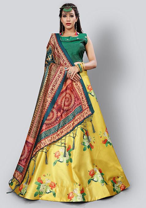 Yellow Embroidered Silk Lehenga Set With Dupatta