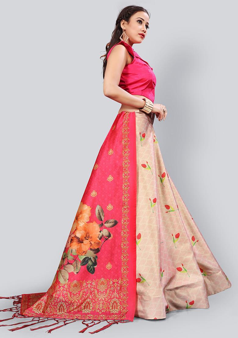 Pink Embroidered Silk Lehenga Set With Dupatta