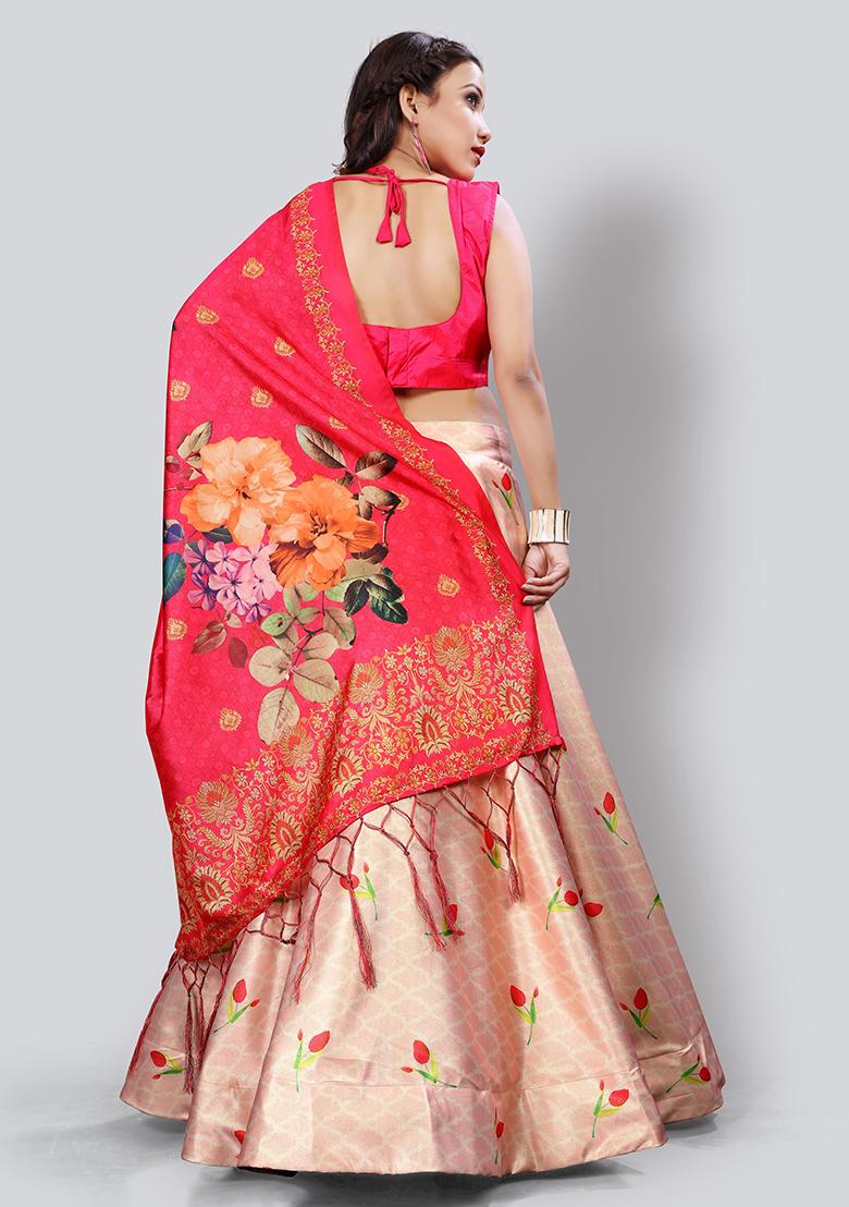 Pink Embroidered Silk Lehenga Set With Dupatta