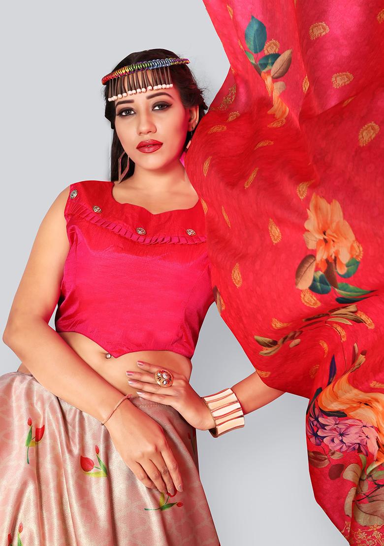 Pink Embroidered Silk Lehenga Set With Dupatta