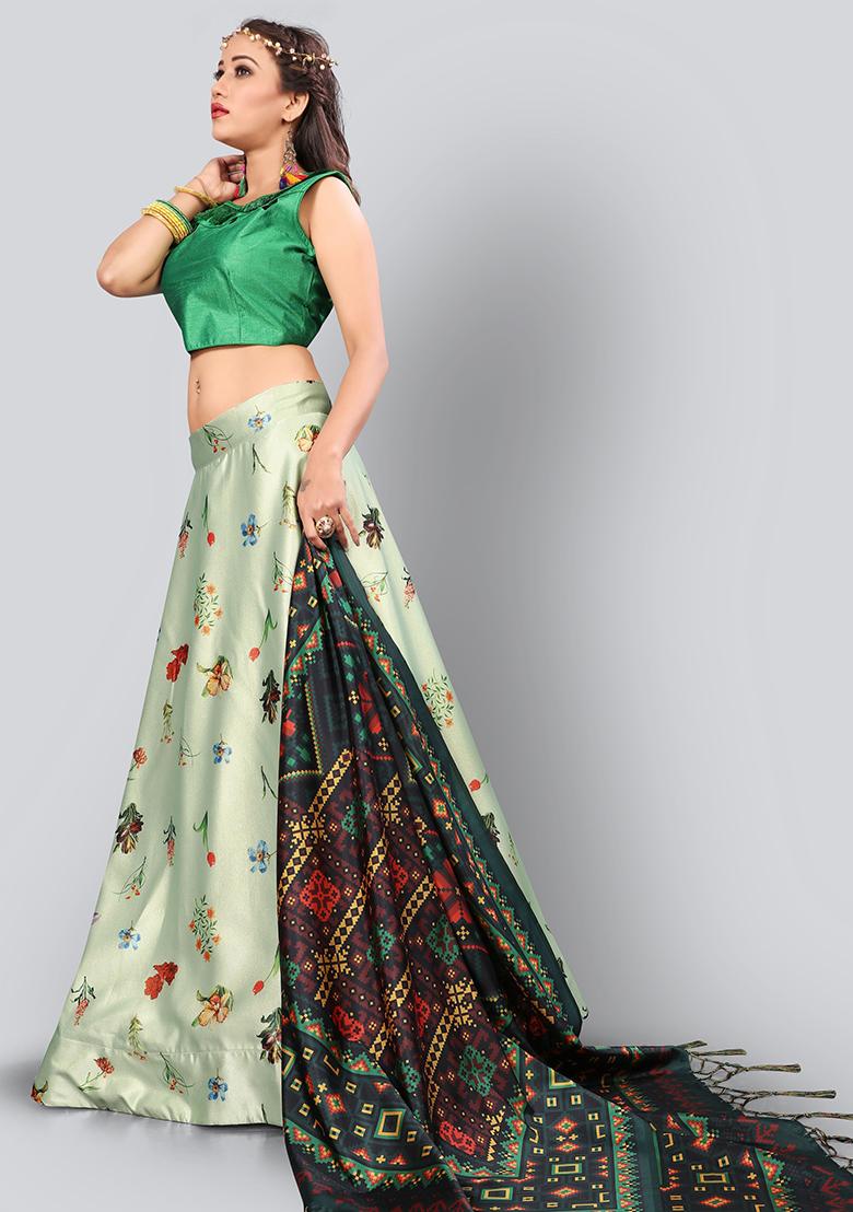 Pista Embroidered Silk Lehenga Set With Dupatta