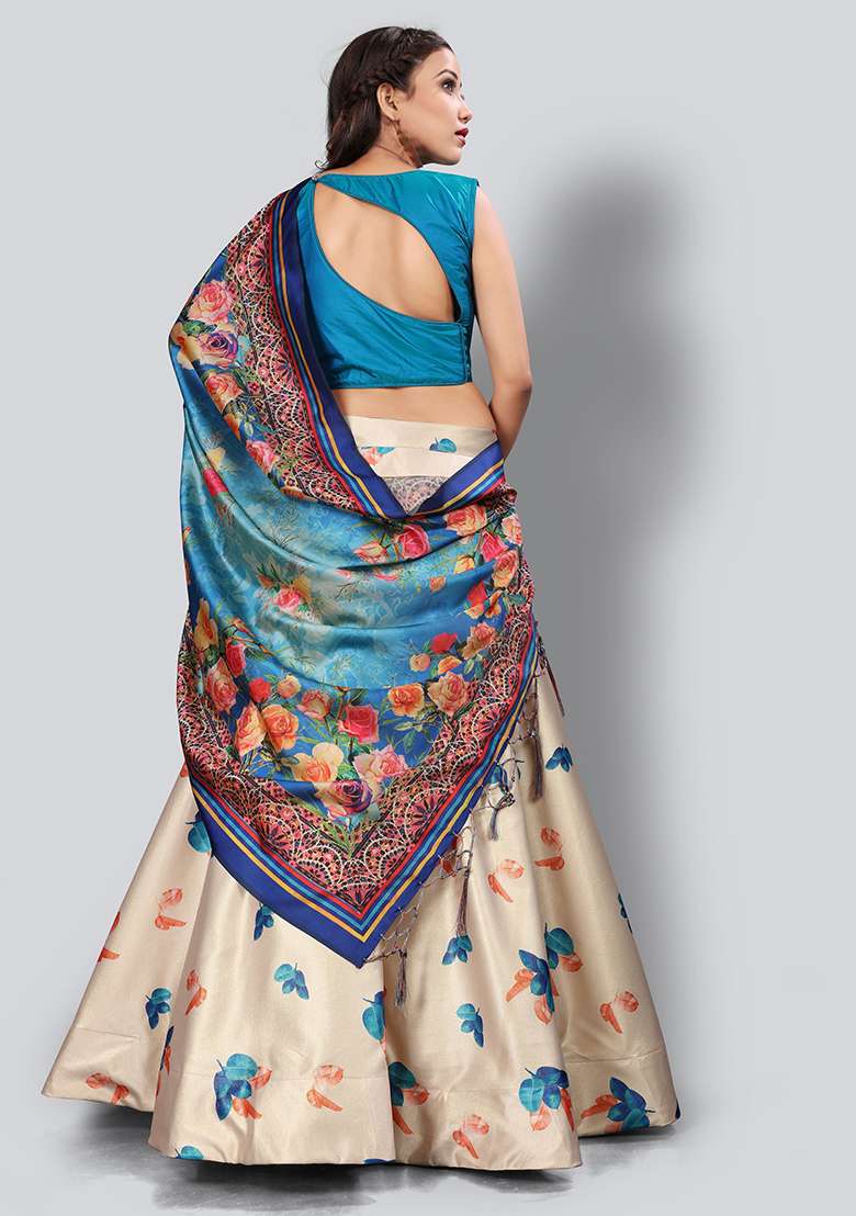 Cream Embroidered Silk Lehenga Set With Dupatta - Indya
