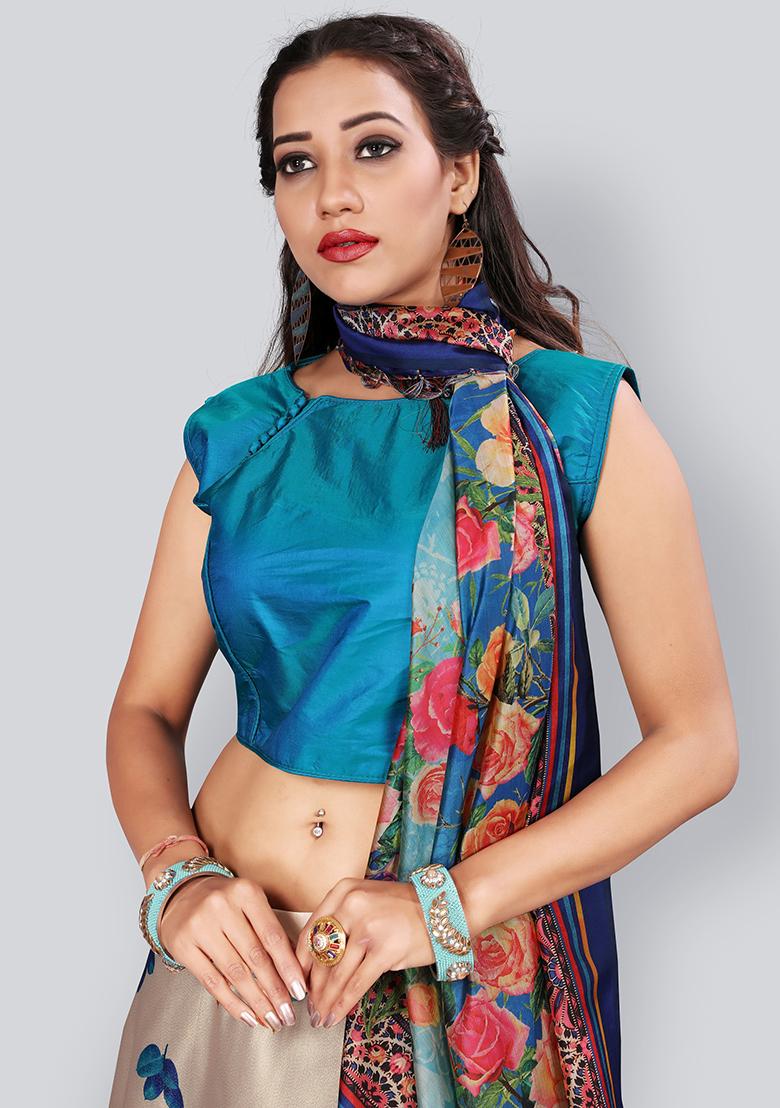 Cream Embroidered Silk Lehenga Set With Dupatta