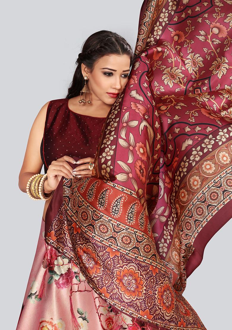 Pink Embroidered Silk Lehenga Set With Dupatta