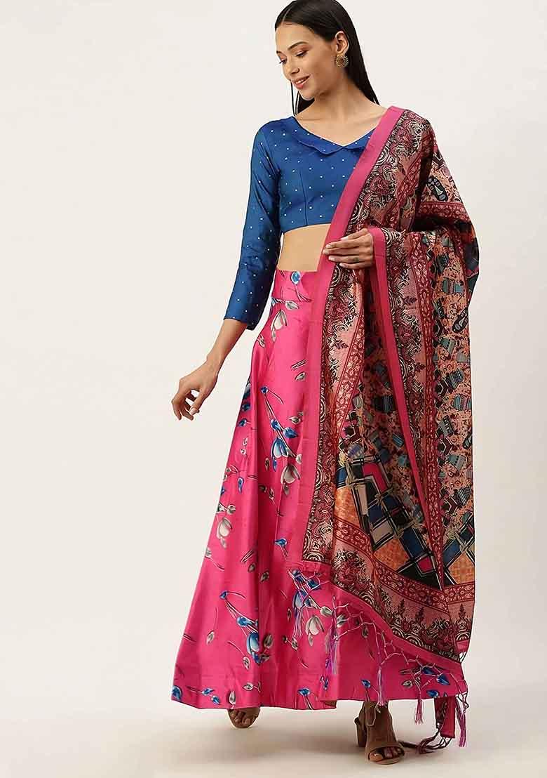 Pink Embroidered Silk Lehenga Set With Dupatta