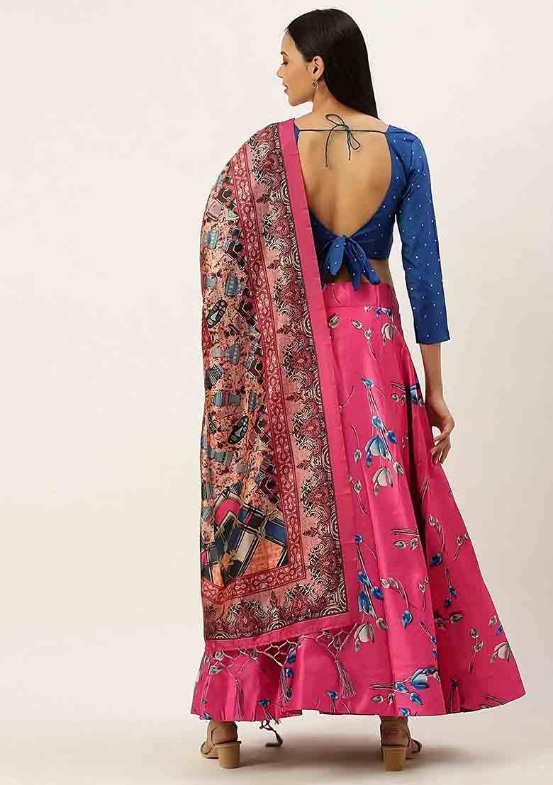 Pink Embroidered Silk Lehenga Set With Dupatta