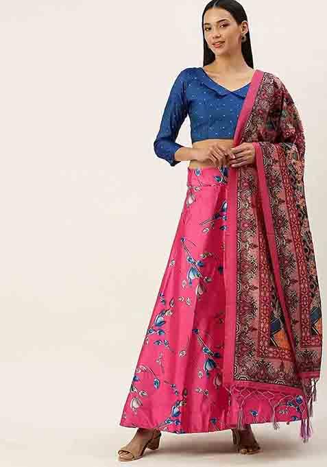 Pink Embroidered Silk Lehenga Set With Dupatta