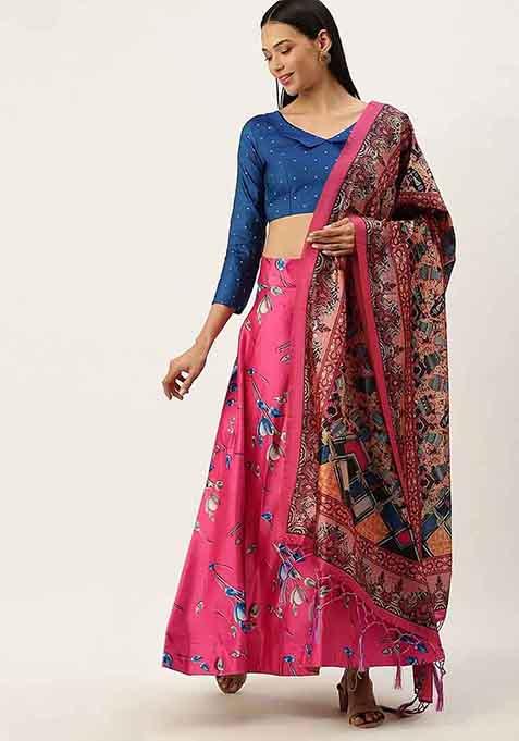 Pink Embroidered Silk Lehenga Set With Dupatta