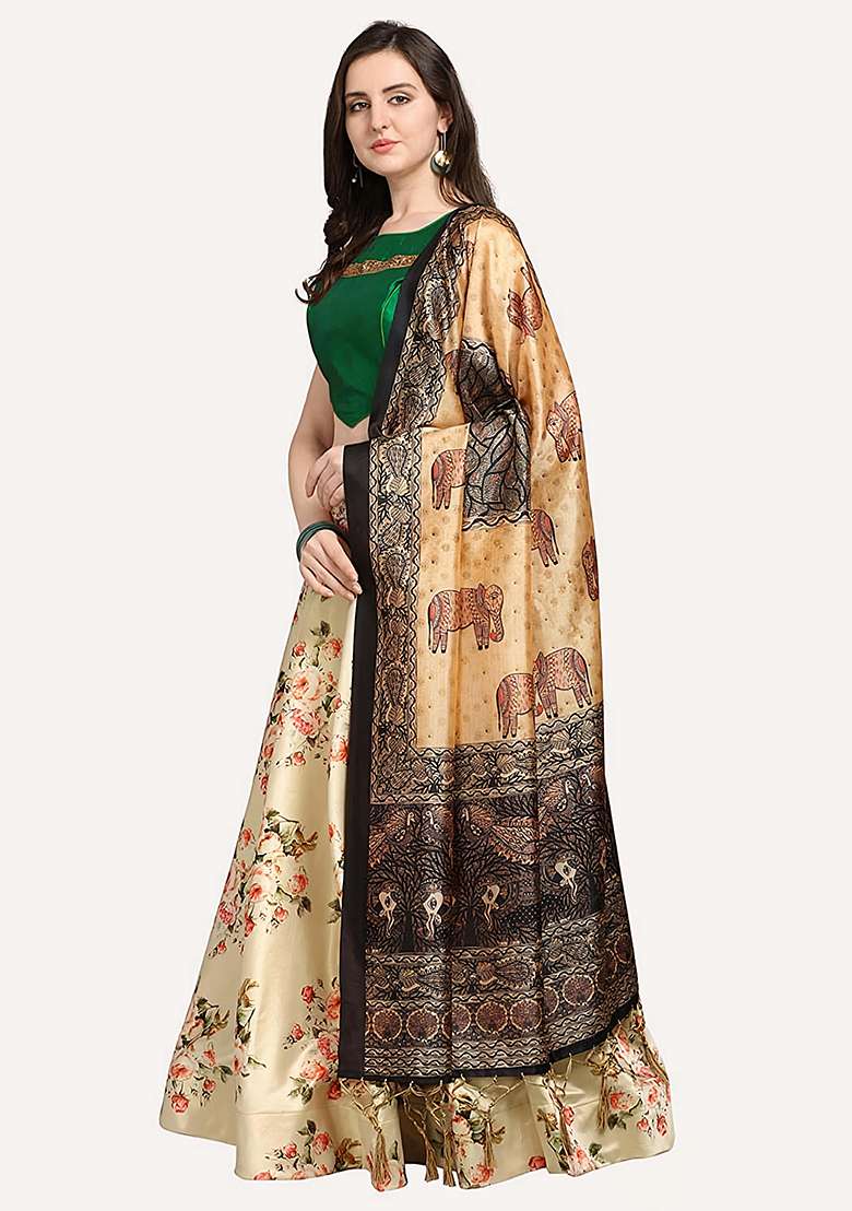 Cream Embroidered Silk Lehenga Set With Dupatta - Indya