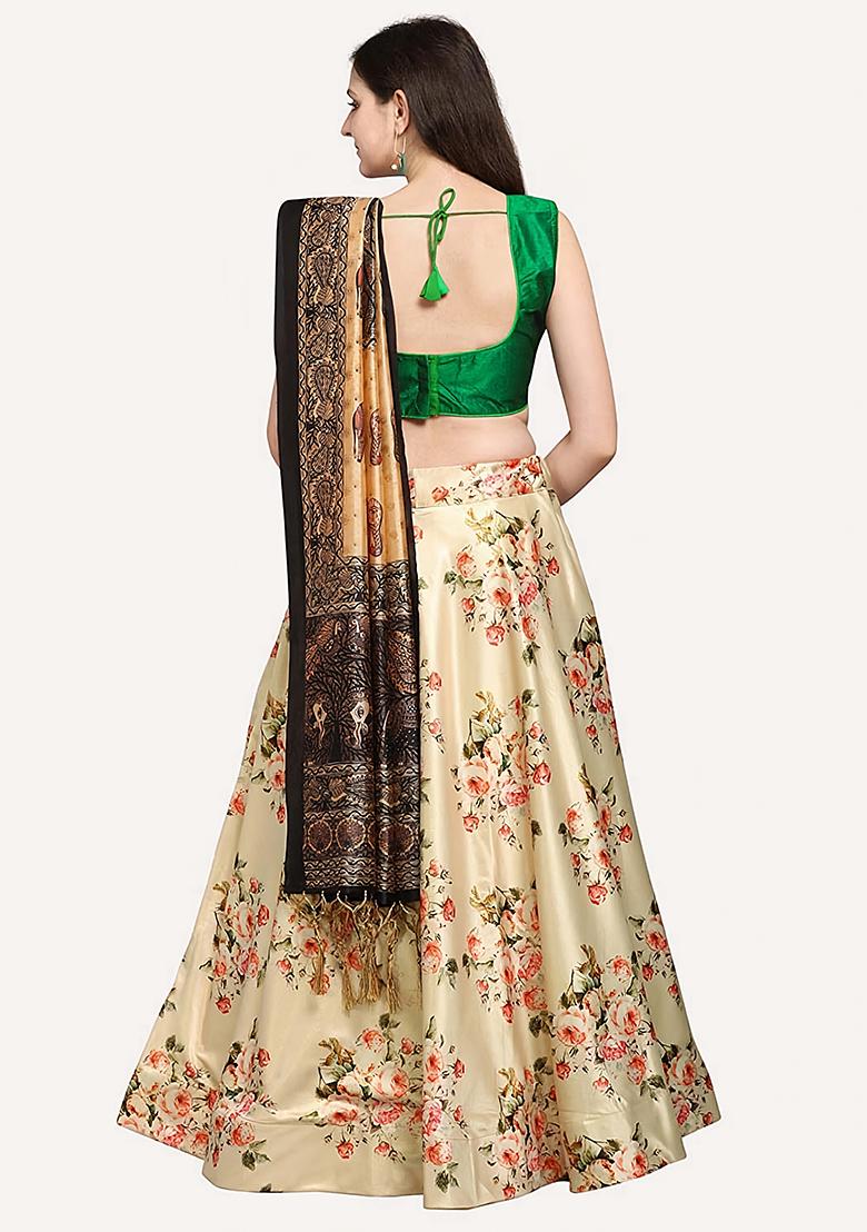 Cream Embroidered Silk Lehenga Set With Dupatta